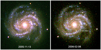 UVOT Observation of SN2006X in M100 in the V, B, and U bands.
