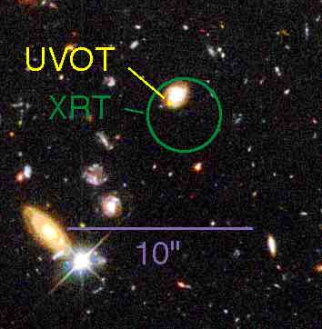 Comparison of Hubble deep field image with UVOT and XRT position.