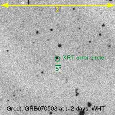 Optical image of a GRB afterglow, two days after it went off. See paragraph below for details.