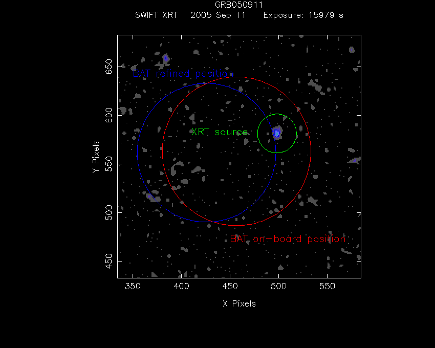 Swift X-Ray Telescope image of GRB 050911. See preceding text.