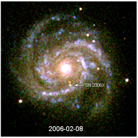 UVOT Observation of SN2006X in M100 in the V, B, and U bands.